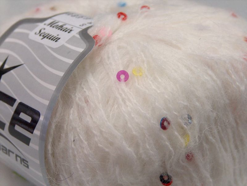 300 GR ICE HAND KNITTING YARN MOHAIR SEQUIN WHITE RAINB