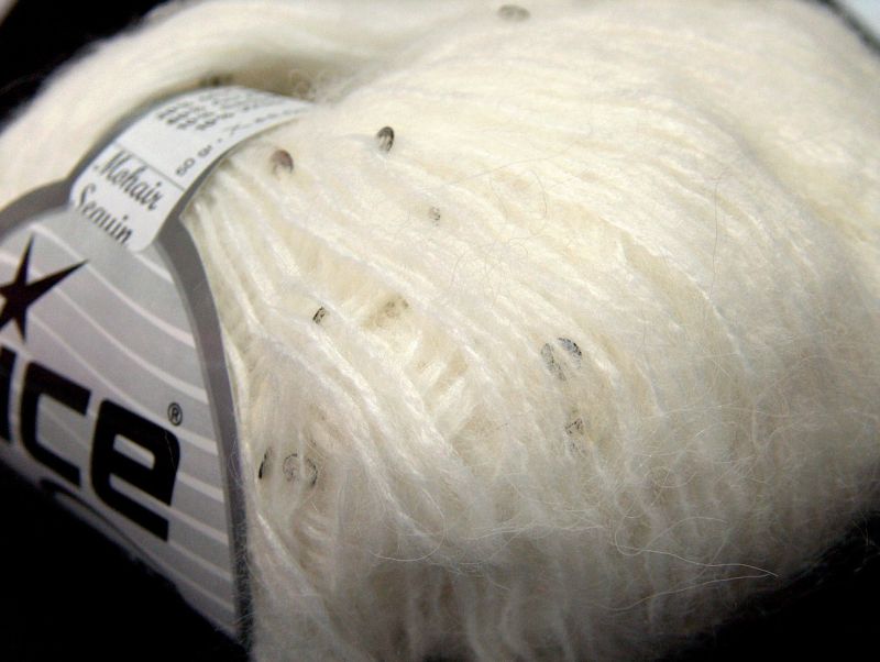 300 GR ICE HAND KNITTING YARN MOHAIR SEQUIN WHITE SILVE