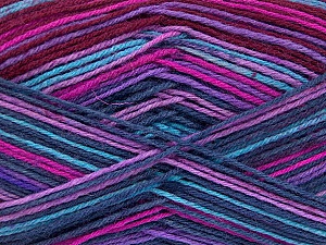 Fiber Content 75% Superwash Wool, 25% Polyamide, Turquoise, Purple, Maroon, Brand Ice Yarns, Fuchsia, Yarn Thickness 1 SuperFine  Sock, Fingering, Baby, fnt2-51908