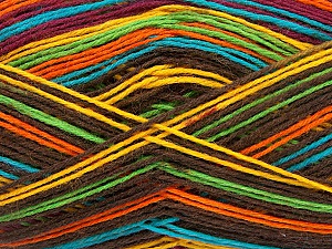 Fiber Content 75% Superwash Wool, 25% Polyamide, Yellow, Turquoise, Orange, Brand Ice Yarns, Green, Dark Brown, Yarn Thickness 1 SuperFine  Sock, Fingering, Baby, fnt2-51911