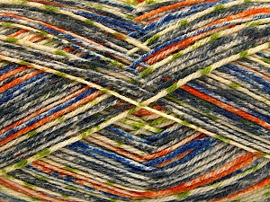 Fiber Content 75% Superwash Wool, 25% Polyamide, Orange, Brand Ice Yarns, Grey, Green, Cream, Blue, Yarn Thickness 1 SuperFine  Sock, Fingering, Baby, fnt2-52156
