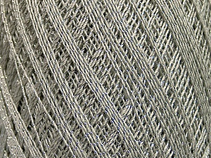 Ne: 10/3 Nm: 17/3 Fiber Content 96% Mercerised Cotton, 4% Metallic Lurex, Silver, Light Grey, Brand Ice Yarns, Yarn Thickness 1 SuperFine  Sock, Fingering, Baby, fnt2-54880 