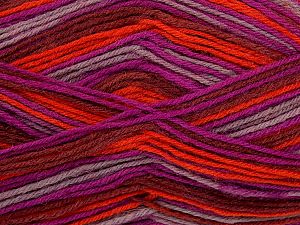 Machine Washable. Fiber Content 75% Superwash Wool, 25% Polyamide, Purple, Orange, Light Maroon, Brand Ice Yarns, Brown, fnt2-74031