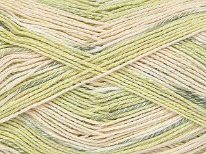 Machine Washable. Fiber Content 48% Cotton, 39% Superwash Wool, 13% Polyamide, Brand Ice Yarns, Green Shades, Cream Shades, fnt2-74040