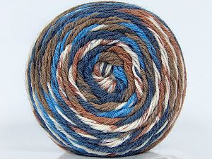 Machine Washable. Fiber Content 35% Superwash Wool, 30% Bamboo, 25% Polyamide, 10% Silk, Brand Ice Yarns, Cream, Brown, Blue Shades, fnt2-74173 