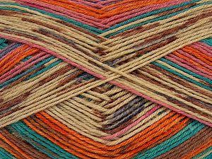 Machine Washable. Fiber Content 75% Superwash Wool, 25% Polyamide, Turquoise, Pink, Brand Ice Yarns, Gold, Dark Cream, Camel, fnt2-74857