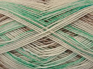 Machine Washable. Fiber Content 35% Superwash Wool, 30% Bamboo, 25% Polyamide, 10% Silk, Brand Ice Yarns, Green Shades, Cream, Brown, fnt2-75026 