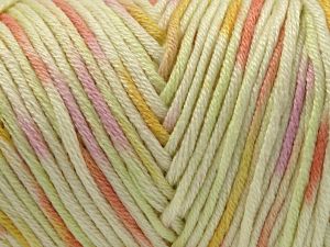 Global Organic Textile Standard (GOTS) Certified Product. CUC-TR-017 PRJ 805332/918191 Fiber Content 60% Organic Cotton, 40% Acrylic, Salmon, Pink, Light Green, Brand Ice Yarns, Gold, Cream, Yarn Thickness 3 Light  DK, Light, Worsted, fnt2-78835 