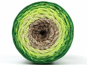 Please be advised that yarns are made of recycled cotton, and dye lot differences occur. Fiber Content 100% Cotton, Brand Ice Yarns, Green Shades, Cream, Camel, fnt2-79856