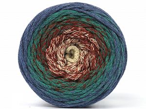 Please be advised that yarns are made of recycled cotton, and dye lot differences occur. Fiber Content 100% Cotton, Jeans Blue, Brand Ice Yarns, Green, Cream, Copper, fnt2-79860