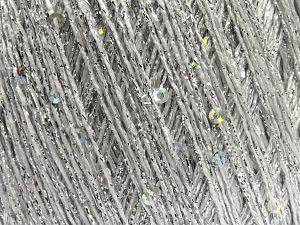Fiber Content 40% Metallic Lurex, 35% Polyester, 25% Paillette, Silver, Iridescent, Brand Ice Yarns, fnt2-80305 