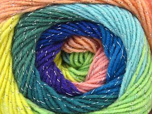 Fiber Content 95% Acrylic, 5% Lurex, Yellow, Turquoise, Salmon, Purple, Brand Ice Yarns, Green, Blue, fnt2-80847 