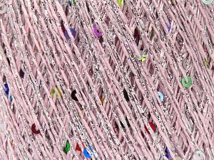 Fiber Content 40% Metallic Lurex, 35% Polyester, 25% Paillette, Rainbow, Powder Pink, Brand Ice Yarns, fnt2-80903 