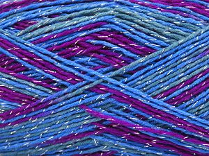 Fiber Content 80% Acrylic, 20% Metallic Lurex, Brand Ice Yarns, Green, Fuchsia, Blue, fnt2-81251