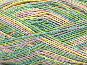 Fiber Content 80% Acrylic, 20% Metallic Lurex, Yellow, Pink, Brand Ice Yarns, Green, fnt2-81255