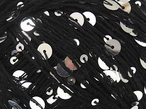 Fiber Content 55% Paillette, 45% Cotton, Brand Ice Yarns, Black, Yarn Thickness 3 Light DK, Light, Worsted, fnt2-81553