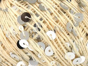Fiber Content 55% Paillette, 45% Cotton, Brand Ice Yarns, Cream, Yarn Thickness 3 Light DK, Light, Worsted, fnt2-81555