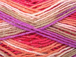 Fiber Content 95% Acrylic, 5% Metallic Lurex, Salmon, Red, Pink, Brand Ice Yarns, Beige, fnt2-81678